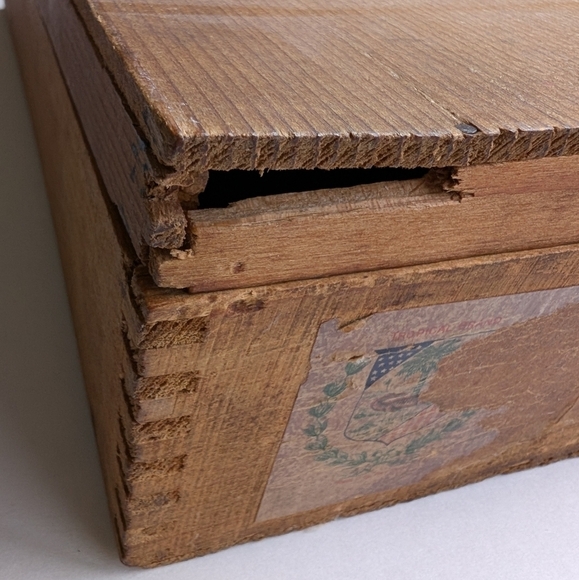 WOODEN BOX Vintage Dovetail Edge Tan Brown Storage Organizer 13"x6.5" - Picture 7 of 12